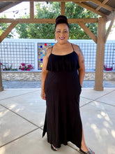 Load image into Gallery viewer, Black Maxi Dress with Crisscross Spaghetti Straps - Women's