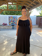 Load image into Gallery viewer, Black Maxi Dress with Crisscross Spaghetti Straps - Women's