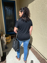 Load image into Gallery viewer, Black Top with Laser Cuts and Bling Shoulders by Vocal Apparel - Women's