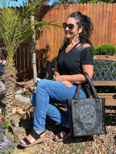 Load image into Gallery viewer, Black Top with Laser Cuts and Bling Shoulders by Vocal Apparel - Women's