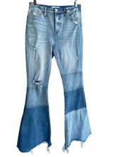 Load image into Gallery viewer, Ceros High Rise Patchwork Denim Flare Jeans with Distressing by Ceros