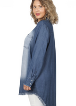 Load image into Gallery viewer, Chambray Long Line Shirt with Snap Buttons - Curvy