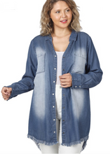 Load image into Gallery viewer, Chambray Long Line Shirt with Snap Buttons - Curvy