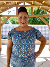 Load image into Gallery viewer, Light Blue Flower Top with Smocking Details - Curvy
