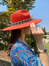 Load image into Gallery viewer, Wide Brim Hat with Aztec Trim