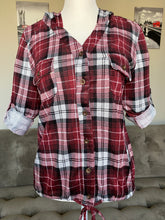Load image into Gallery viewer, Burgundy Flannel Shirt with 3/4 Sleeve - Women's
