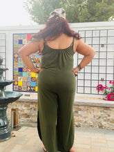 Load image into Gallery viewer, Olive Green Knit Jumpsuit with Side Slits - Women's