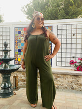 Load image into Gallery viewer, Olive Green Knit Jumpsuit with Side Slits - Women's
