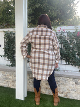 Load image into Gallery viewer, POL Clothing Brown Plaid Shirt with Lace Up Closure