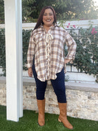 POL Clothing Brown Plaid Shirt with Lace Up Closure