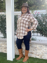 Load image into Gallery viewer, POL Clothing Brown Plaid Shirt with Lace Up Closure