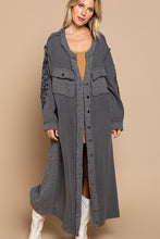 Load image into Gallery viewer, Charcoal Maxi Cardigan with Embroidery Detail on Sleeves by POL