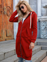 Load image into Gallery viewer, Zip-Up Longline Hoodie with Pockets