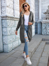 Load image into Gallery viewer, Zip-Up Longline Hoodie with Pockets