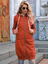 Load image into Gallery viewer, Zip-Up Longline Hoodie with Pockets