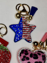 Load image into Gallery viewer, Rhinestone Puffy Keychains - Strawberry, Cherry, American Star
