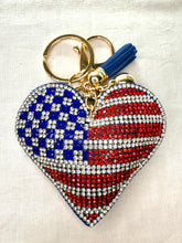 Load image into Gallery viewer, Bling Bag Charm Keychains - Flags and Bows
