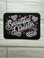 Beautiful Disaster with Hearts and Cherry's - Iron on Patch
