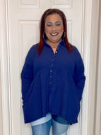 Curvy Babydoll Top with Raw Edges and Pockets by Zenana
