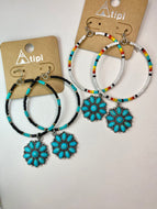 Boho Bead Earrings with Squash Blossom