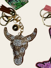 Load image into Gallery viewer, Rhinestone Puffy Keychains - Camo Heart, Cow Skull, Pink Boot
