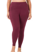 Load image into Gallery viewer, Zenana Wide Waistband Leggings with Pockets in Burgundy - Curvy
