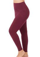 Zenana Wide Waistband Leggings with Pockets in Burgundy - Curvy