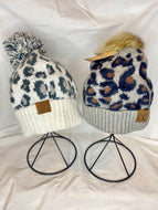 Leopard Print Pom Pom Beanie by CC