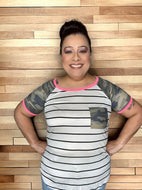 Camo and Ivory Crew Neck Top - Women's
