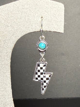 Load image into Gallery viewer, Black and White Checker Lightning Bolt Earrings
