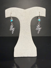 Load image into Gallery viewer, Black and White Checker Lightning Bolt Earrings
