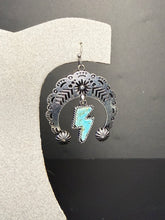 Load image into Gallery viewer, Concho Earrings with a Faux Turquoise Lightning Bolt
