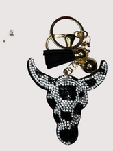Load image into Gallery viewer, Rhinestone Puffy Keychains - Camo Heart, Cow Skull, Pink Boot
