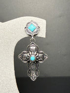 Rustic Detailed Cross Earrings with Faux Turquoise