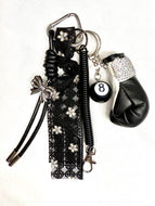 Eight Ball and Boxing Glove Bag Charm Keychain