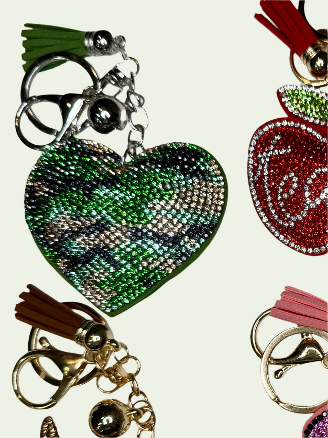 Rhinestone Puffy Keychains - Camo Heart, Cow Skull, Pink Boot