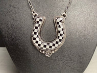 Black and White Checker Horseshoe Necklace with Extender