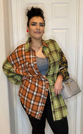POL Oversized Button Up Shirt in Olive and Orange