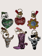 Rhinestone Puffy Keychains - Camo Heart, Cow Skull, Pink Boot