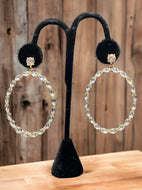 Oval Rhinestone Drop Earrings - Goldtone