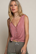 POL Sleeveless Henley Top -Red Brick