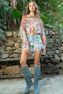 Multi Pattern Oversized Long Sleeve Top by POL