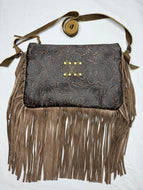 Paisley Crossbody Upcycled Leather Bag with Fringe by Keep It Gypsy