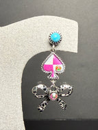 Pink and White Spade with Bow Earrings
