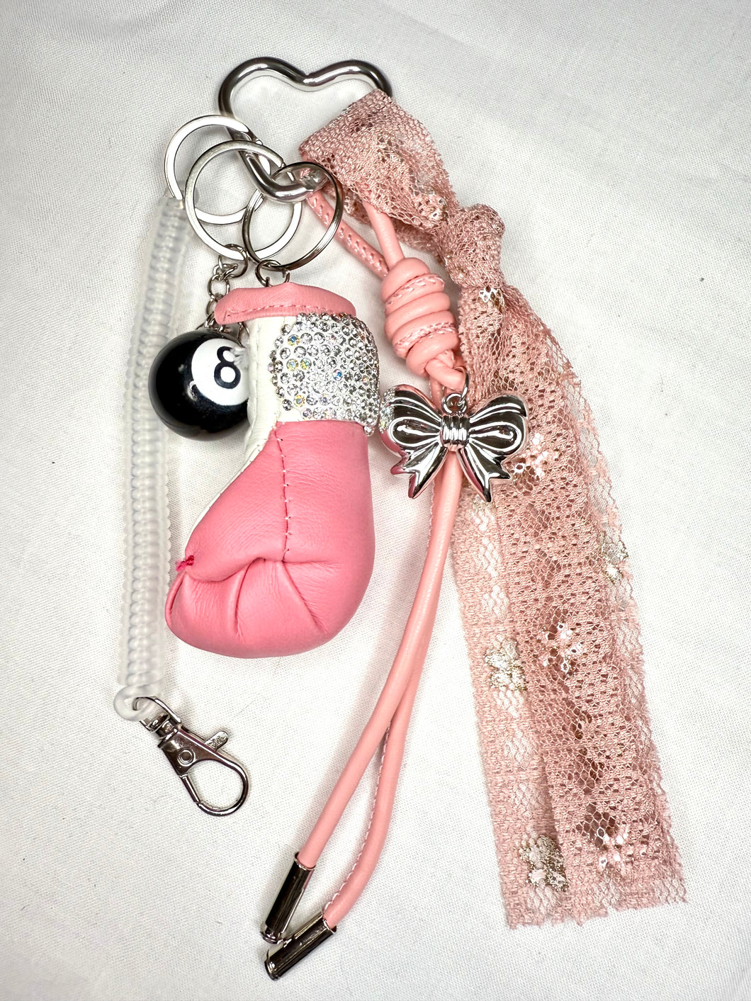 Eight Ball and Boxing Glove Bag Charm Keychain