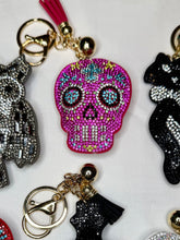 Load image into Gallery viewer, Rhinestone Puffy Keychains - Owl, Pink/Red Skull, Cat
