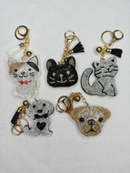 Rhinestone Puffy Keychains - Cats and Dogs