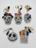 Rhinestone Puffy Keychains - Sugar Skulls and Sno Cone