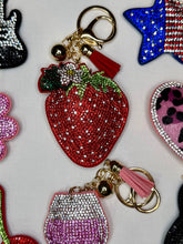 Load image into Gallery viewer, Rhinestone Puffy Keychains - Strawberry, Cherry, American Star
