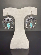 Load image into Gallery viewer, Concho Earrings with a Faux Turquoise Lightning Bolt
